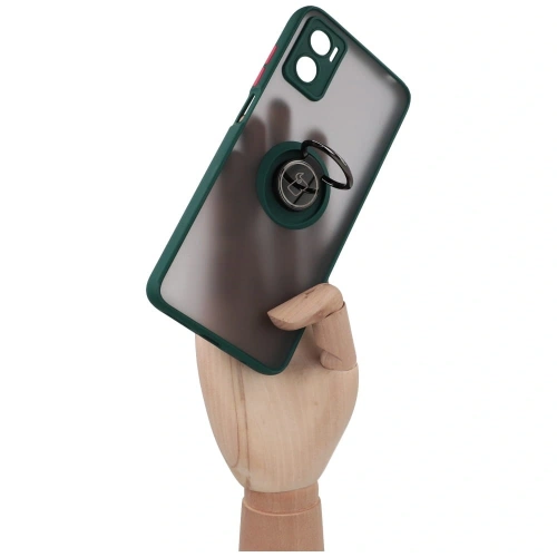 Etui z uchwytem na palec Bizon Case Hybrid Ring do Motorola Moto E22 / E22i przydymione z ciemnozieloną ramką