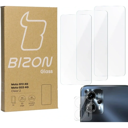 3x Szkło na ekran + szkło na aparat BIZON Clear 2 do Moto G13/G23 4G