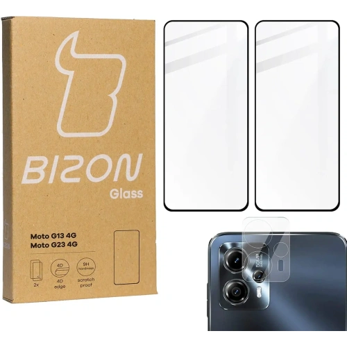 2x Szkło na ekran + szkło na aparat BIZON Edge 2 do Moto G13/G23 4G