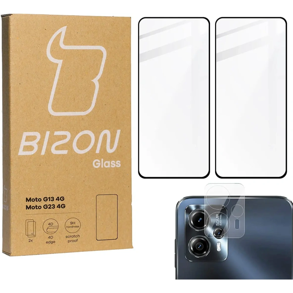 Hurtownia GSM - 2x Szkło na ekran + szkło na aparat BIZON Edge 2 do Moto G13/G23 4G - BIZ514 - {ean13} - Hurt