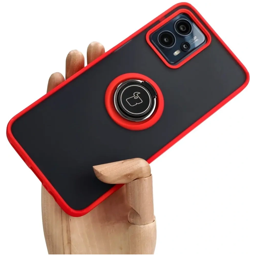 Hurtownia GSM - Etui s úchopem na prst Bizon Case Hybrid Ring pro Motorola Moto G13 / G23 / G53 5G kouřové s červeným rámečkem - BIZ515 - {ean13} - Hurt