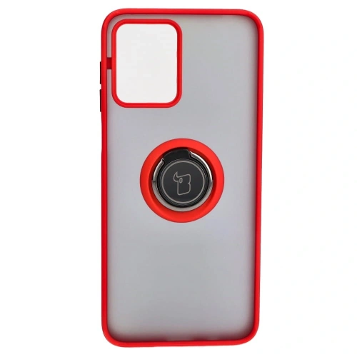 Etui z uchwytem na palec Bizon Case Hybrid Ring do Motorola Moto G13 / G23 / G53 5G przydymione z czerwoną ramką