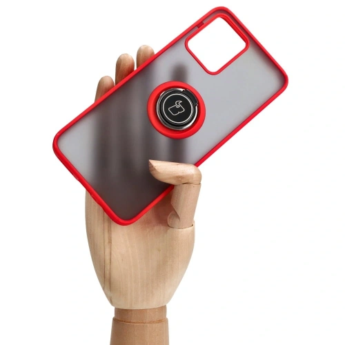 Etui z uchwytem na palec Bizon Case Hybrid Ring do Motorola Moto G13 / G23 / G53 5G przydymione z czerwoną ramką