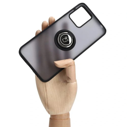 Etui z uchwytem na palec Bizon Case Hybrid Ring do Motorola Moto G13 / G23 / G53 5G przydymione z czarną ramką