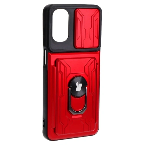 Etui Bizon Case Camshield Card Slot Ring do Moto G22 czerwone