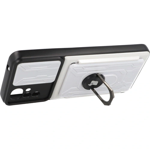 Etui Bizon Case Camshield Card Slot Ring do Moto G22 białe