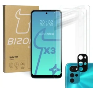 Hurtownia GSM - Bizon-Glas Klarglas gehärtetes Glas - 3 Stk. + Linsenglas Motorola Moto G22 - BIZ522 - {ean13} - Hurt