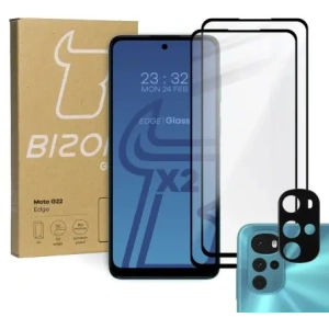Wholesale Bizon Glass Edge tempered glass - [2 PACK] + lens protection Motorola Moto G22 black - BIZ523 - {ean13} - Hurt