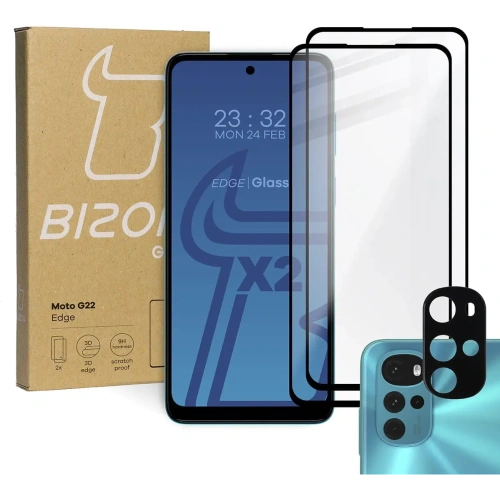 Szkło hartowane Bizon Glass Edge - [2 PACK] + ochrona na obiektyw Motorola Moto G22