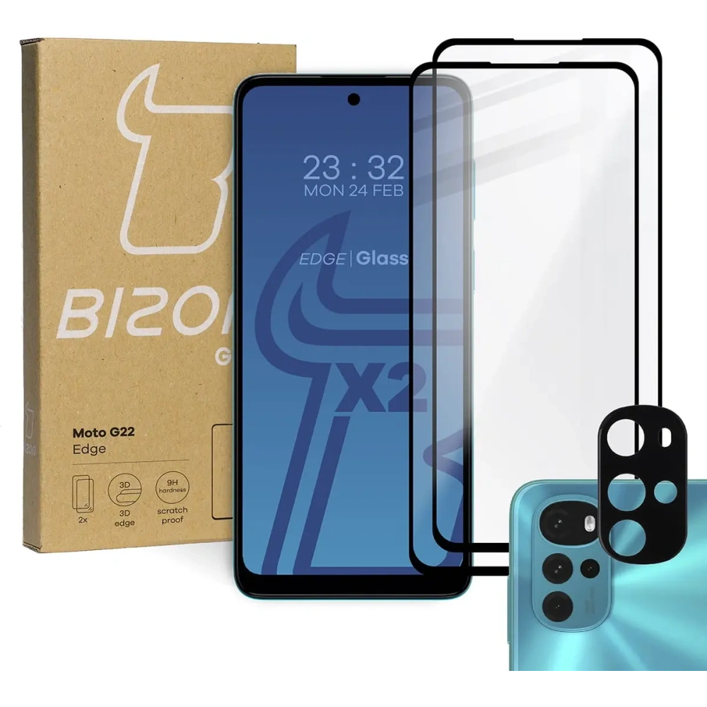 Hurtownia GSM - Bizon Glass Edge gehärtetes Glas - [2 PACK] + Linsenschutz Motorola Moto G22 schwarz - BIZ523 - {ean13} - Hurt
