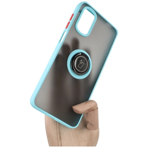 Etui z uchwytem na palec Bizon Case Hybrid Ring do Motorola Moto G22 / E32 / E32s przydymione z jasnoniebieską ramką