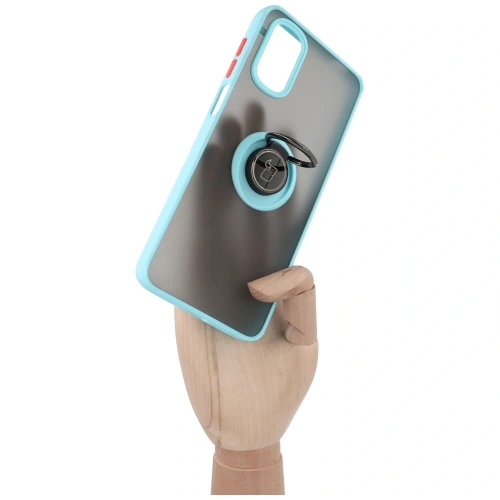 Etui z uchwytem na palec Bizon Case Hybrid Ring do Motorola Moto G22 / E32 / E32s przydymione z jasnoniebieską ramką