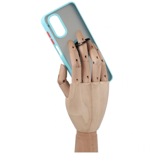 Etui z uchwytem na palec Bizon Case Hybrid Ring do Motorola Moto G22 / E32 / E32s przydymione z jasnoniebieską ramką