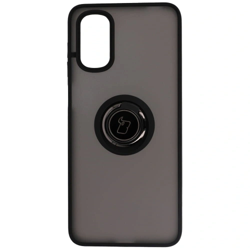 Etui z uchwytem na palec Bizon Case Hybrid Ring do Motorola Moto G22 / E32 / E32s przydymione z czarną ramką