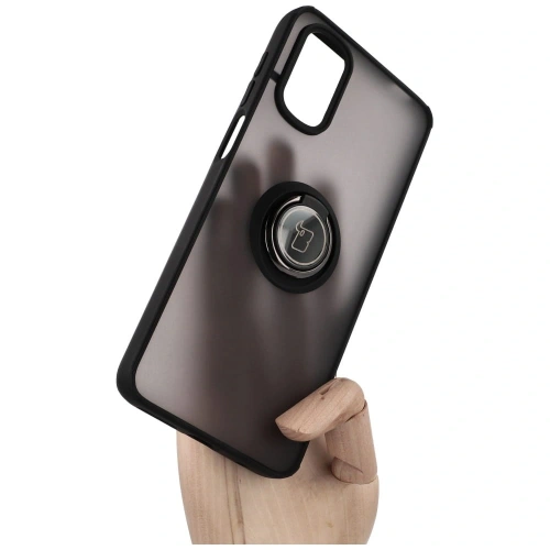 Etui z uchwytem na palec Bizon Case Hybrid Ring do Motorola Moto G22 / E32 / E32s przydymione z czarną ramką