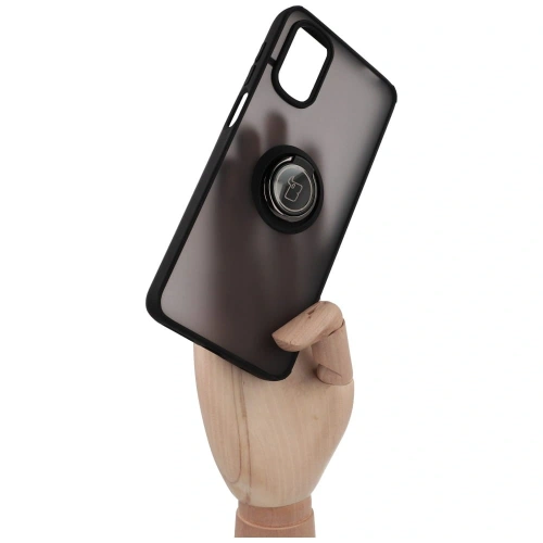 Etui z uchwytem na palec Bizon Case Hybrid Ring do Motorola Moto G22 / E32 / E32s przydymione z czarną ramką