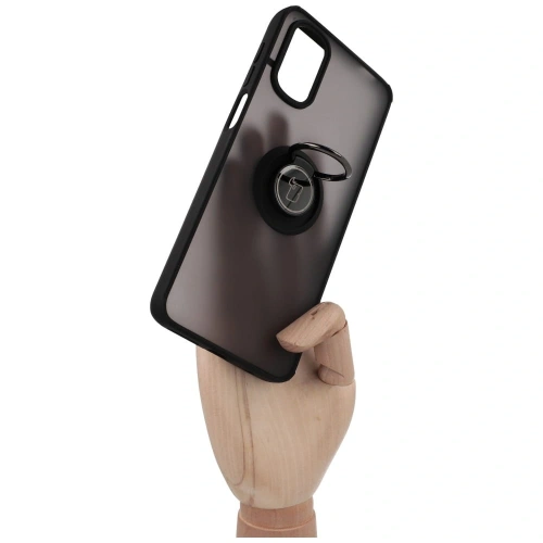 Etui z uchwytem na palec Bizon Case Hybrid Ring do Motorola Moto G22 / E32 / E32s przydymione z czarną ramką