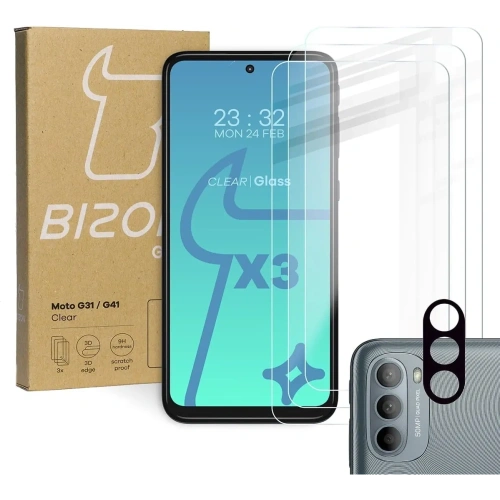 Szkło hartowane Bizon Glass Clear - 3 szt. + obiektyw Moto G31 / G41