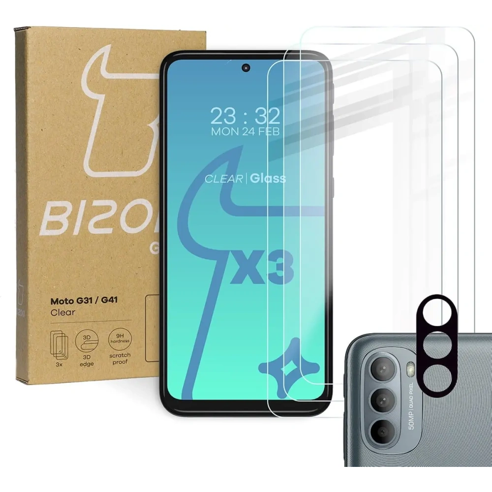 Hurtownia GSM - Bizon üveg Átlátszó edzett üveg - 3 db. + lencse üveg Moto G31 / G41 - BIZ529 - {ean13} - Hurt