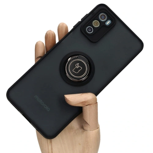 Etui z uchwytem na palec Bizon Case Hybrid Ring do Motorola Moto G42  przydymione z czarną ramką