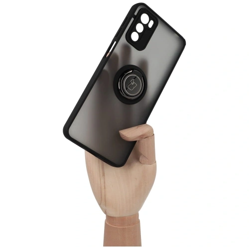 Etui z uchwytem na palec Bizon Case Hybrid Ring do Motorola Moto G42  przydymione z czarną ramką