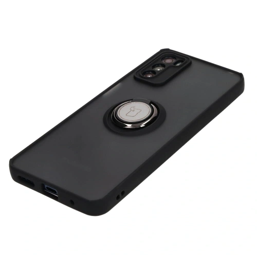Etui z uchwytem na palec Bizon Case Hybrid Ring do Motorola Moto G42  przydymione z czarną ramką