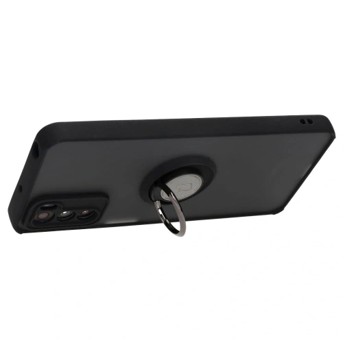 Etui z uchwytem na palec Bizon Case Hybrid Ring do Motorola Moto G42  przydymione z czarną ramką