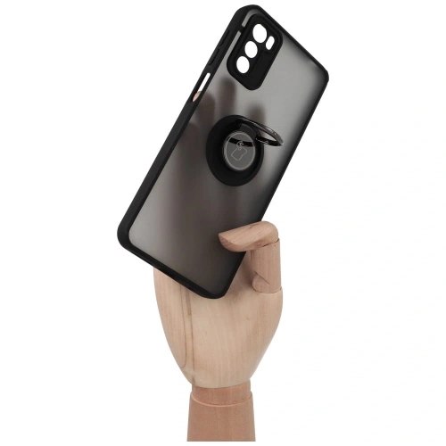 Etui z uchwytem na palec Bizon Case Hybrid Ring do Motorola Moto G42  przydymione z czarną ramką
