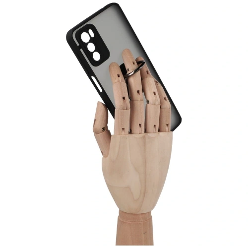 Etui z uchwytem na palec Bizon Case Hybrid Ring do Motorola Moto G42  przydymione z czarną ramką
