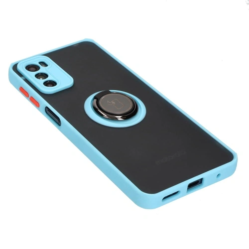 Etui z uchwytem na palec Bizon Case Hybrid Ring do Motorola Moto G42  przydymione z jasnoniebieską ramką