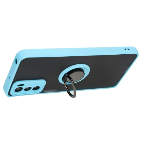 Etui z uchwytem na palec Bizon Case Hybrid Ring do Motorola Moto G42  przydymione z jasnoniebieską ramką