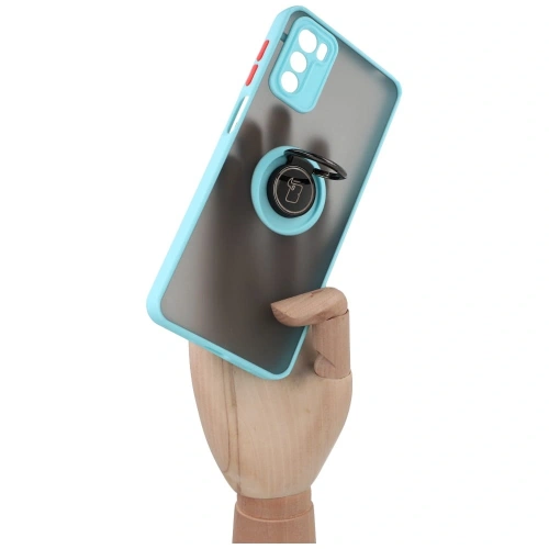 Etui z uchwytem na palec Bizon Case Hybrid Ring do Motorola Moto G42  przydymione z jasnoniebieską ramką