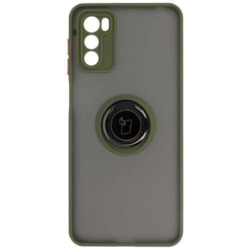 Etui z uchwytem na palec Bizon Case Hybrid Ring do Motorola Moto G42  przydymione z zieloną ramką