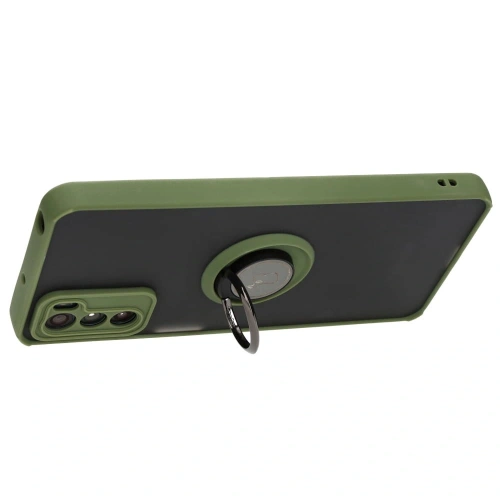 Etui z uchwytem na palec Bizon Case Hybrid Ring do Motorola Moto G42  przydymione z zieloną ramką