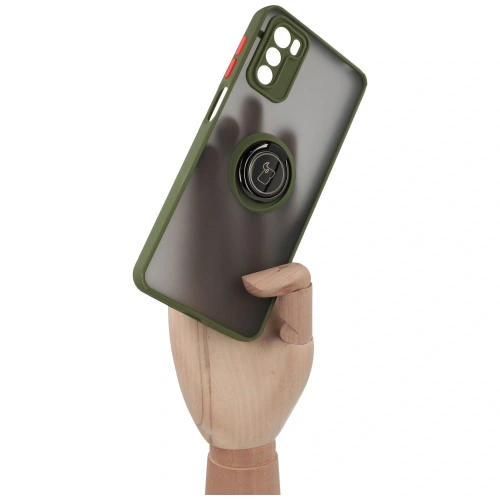 Etui z uchwytem na palec Bizon Case Hybrid Ring do Motorola Moto G42  przydymione z zieloną ramką