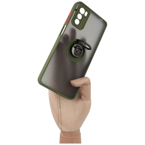 Etui z uchwytem na palec Bizon Case Hybrid Ring do Motorola Moto G42  przydymione z zieloną ramką
