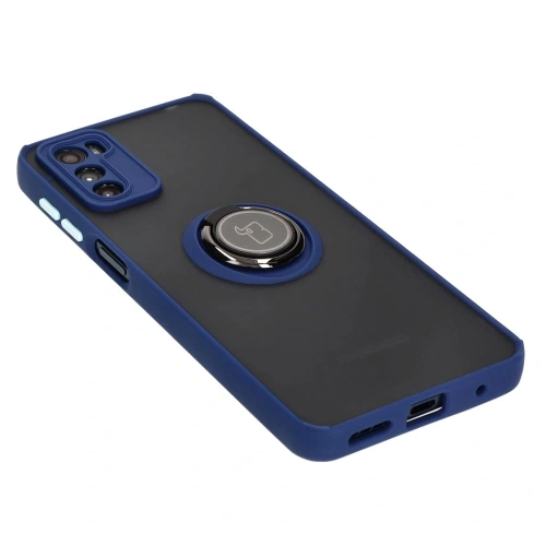 Etui z uchwytem na palec Bizon Case Hybrid Ring do Motorola Moto G42  przydymione z granatową ramką