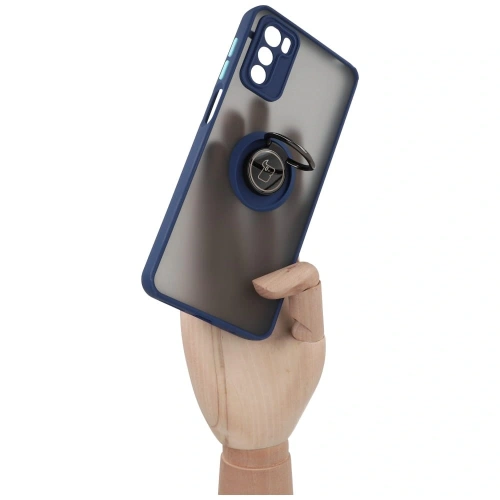 Etui z uchwytem na palec Bizon Case Hybrid Ring do Motorola Moto G42  przydymione z granatową ramką