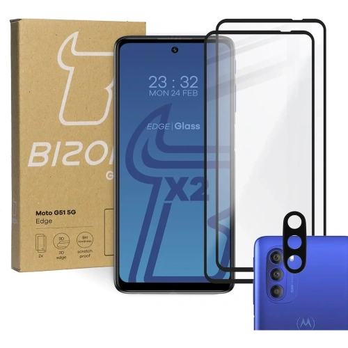 Szkło hartowane Bizon Glass Edge - [2 PACK] + ochrona na obiektyw Moto G51 5G