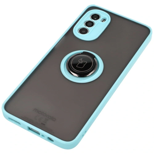 Etui z uchwytem na palec Bizon Case Hybrid Ring do Motorola Moto G52 / G82 przydymione z jasnoniebieską ramką