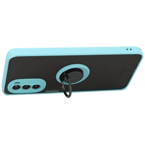 Etui z uchwytem na palec Bizon Case Hybrid Ring do Motorola Moto G52 / G82 przydymione z jasnoniebieską ramką