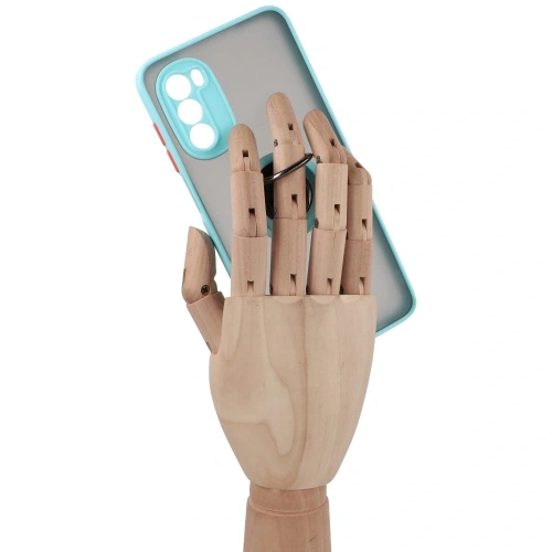 Etui z uchwytem na palec Bizon Case Hybrid Ring do Motorola Moto G52 / G82 przydymione z jasnoniebieską ramką