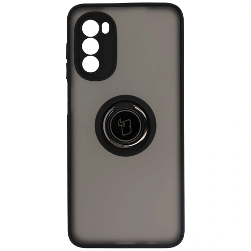 Etui z uchwytem na palec Bizon Case Hybrid Ring do Motorola Moto G52 / G82 przydymione z czarną ramką