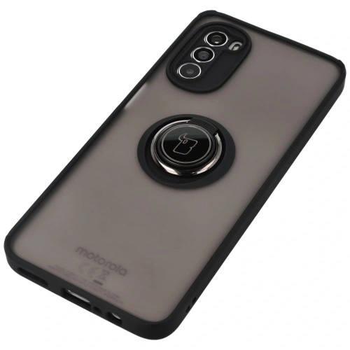 Etui z uchwytem na palec Bizon Case Hybrid Ring do Motorola Moto G52 / G82 przydymione z czarną ramką