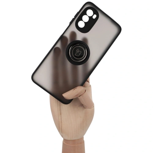 Etui z uchwytem na palec Bizon Case Hybrid Ring do Motorola Moto G52 / G82 przydymione z czarną ramką