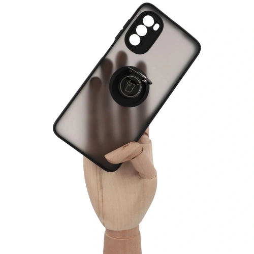 Etui z uchwytem na palec Bizon Case Hybrid Ring do Motorola Moto G52 / G82 przydymione z czarną ramką