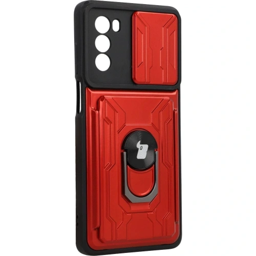 Etui Bizon Case Camshield Card Slot Ring do Moto G62 5G czerwone
