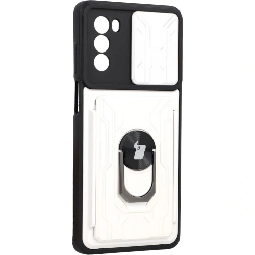 Etui Bizon Case Camshield Card Slot Ring do Moto G62 5G białe