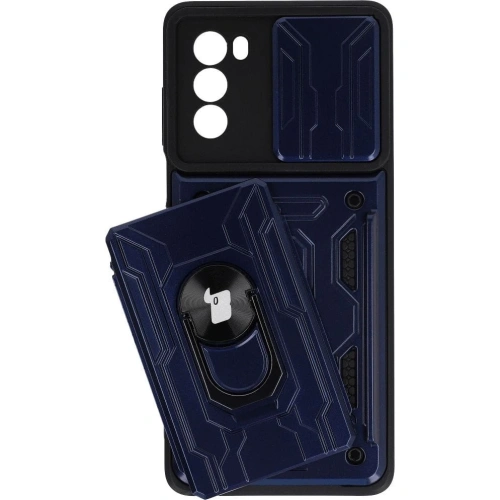 Etui Bizon Case Camshield Card Slot Ring do Moto G62 5G granatowe