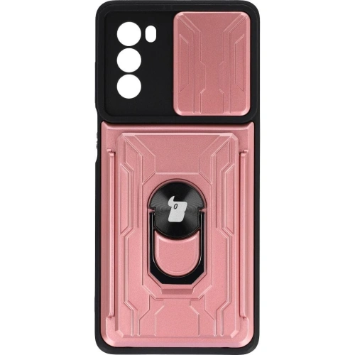 Etui Bizon Case Camshield Card Slot Ring do Moto G62 5G jasnoróżowe